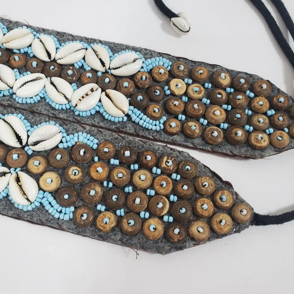 Vintage African Tribal Beaded‎ Cowrie Shell Belt Strap Boho Festival Waist Tie